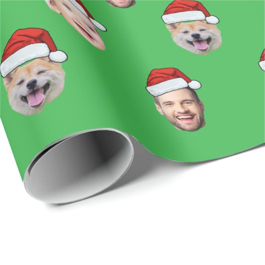 Santa Hat Custom Family Face 4 Foto's Kerstmis Cadeaupapier (Rol Hoek)