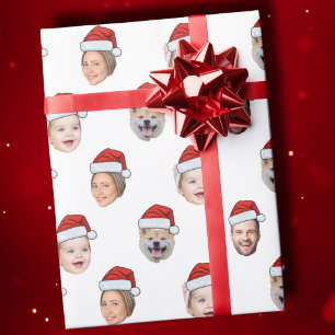Santa Hat Custom Family Face 4 Foto's Kerstmis Cadeaupapier