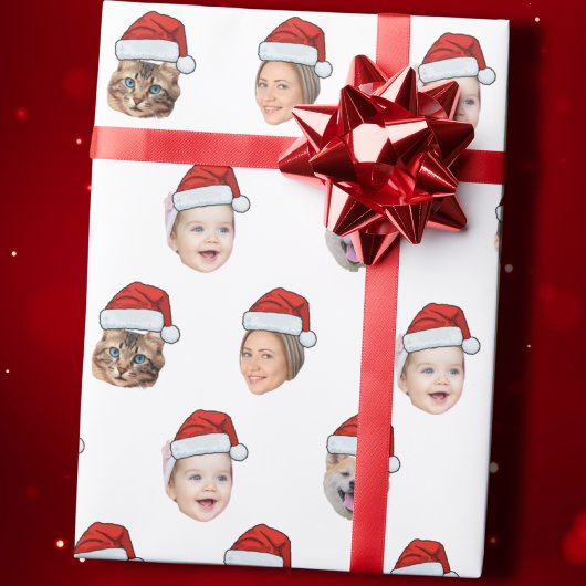 Santa Hat Custom Family Face 5 Foto's Kerstmis Cadeaupapier