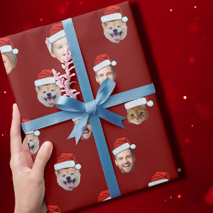 Santa Hat Custom Family Face 5 Foto's Kerstmis Cadeaupapier