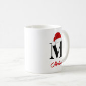 Santa Hat Custom Monogram Red Script Christmas Koffiemok (Voorkant rechts)