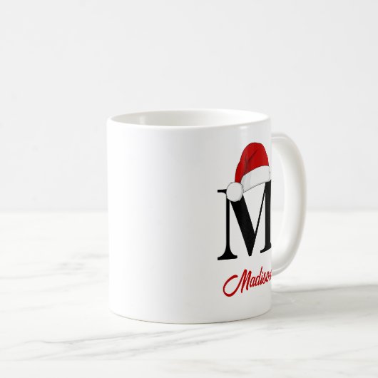 Santa Hat Custom Monogram Red Script Christmas Koffiemok (Voorkant rechts)