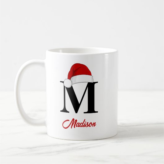 Santa Hat Custom Monogram Red Script Christmas Koffiemok (Links)