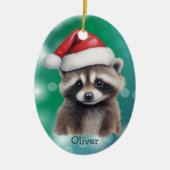 Santa Hat Cute Raccoon Kids Ceramic Ornament (Voorkant)