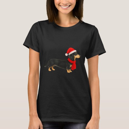 Santa Hat Dachshund Christmas Funny Cute Dog Mom  T-shirt (Voorkant)
