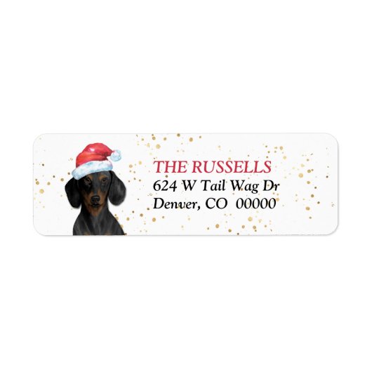 Santa Hat Dachshund Dog-kerstretour Etiket (Voorkant)