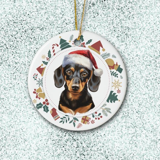 Santa Hat Dachshund Hond Kerstmis Afbeeldingen Kra Keramisch Ornament