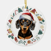Santa Hat Dachshund Hond Kerstmis Afbeeldingen Kra Keramisch Ornament (Voorkant)