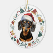 Santa Hat Dachshund Hond Kerstmis Afbeeldingen Kra Keramisch Ornament (Links)