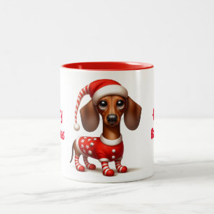Santa Hat Dachshund Tweekleurige Koffiemok