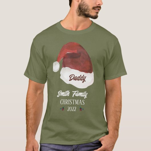 Santa Hat Dad Family Monogram Kerstmis T-shirt (Voorkant)