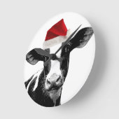 Santa Hat Dairy Cow Ronde Klok (Hoek)