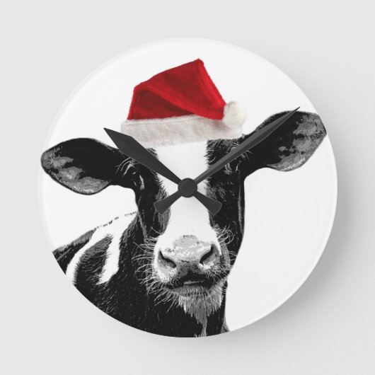Santa Hat Dairy Cow Ronde Klok (Voorkant)