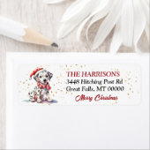 Santa Hat Dalmatische Puppy Kerstmis Etiket (Insitu)