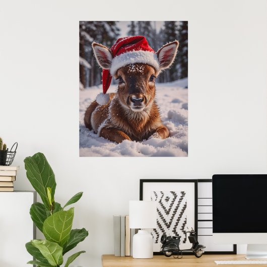 Santa Hat Deer Poster (Thuiskantoor)