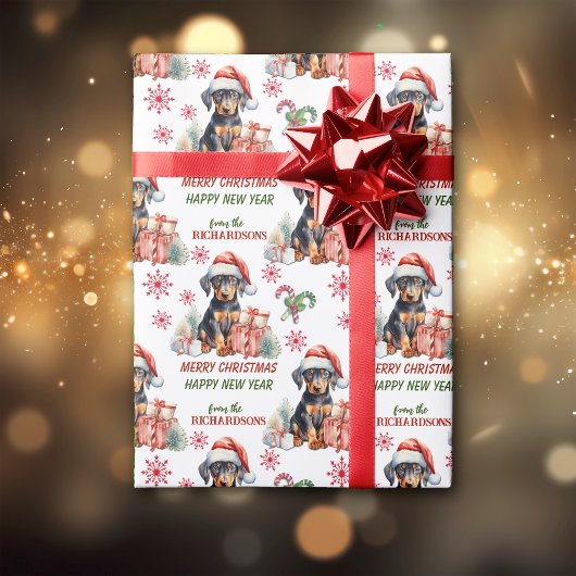 Santa Hat Doberman Pinscher Puppy Kerstmis Cadeaupapier