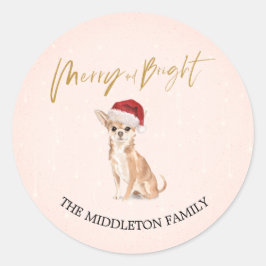 Santa Hat Dog Chihuahua Merry Kerstmis Ronde Sticker