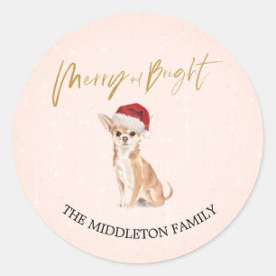 Santa Hat Dog Chihuahua Merry Kerstmis Ronde Sticker