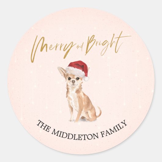 Santa Hat Dog Chihuahua Merry Kerstmis Ronde Sticker (Voorkant)