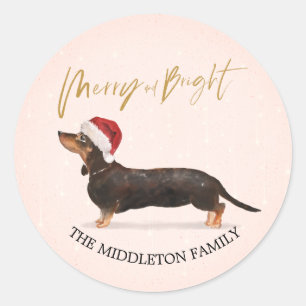 Santa Hat Dog Dachshund Merry Kerstmis Ronde Sticker
