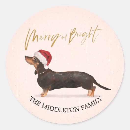 Santa Hat Dog Dachshund Merry Kerstmis Ronde Sticker (Voorkant)