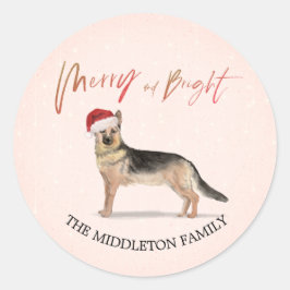 Santa Hat Dog German Shepherd Merry Kerstmis Ronde Sticker
