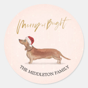Santa Hat Dog Tan Dachshund Merry Kerstmis Ronde Sticker
