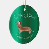 Santa Hat Dog Tan Tachshund Green Vrolijk Kerstfee Keramisch Ornament (Rechts)