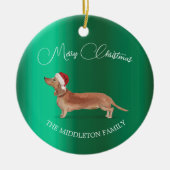 Santa Hat Dog Tan Tachshund Green Vrolijk Kerstfee Keramisch Ornament (Voorkant)