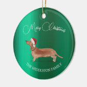 Santa Hat Dog Tan Tachshund Green Vrolijk Kerstfee Keramisch Ornament (Links)