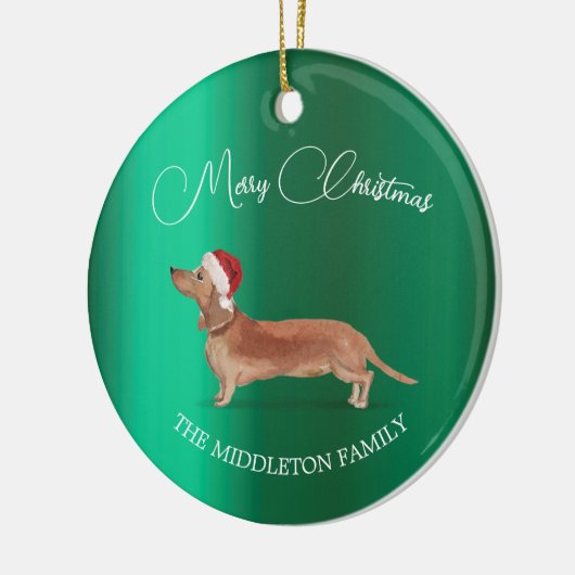 Santa Hat Dog Tan Tachshund Green Vrolijk Kerstfee Keramisch Ornament (Links)