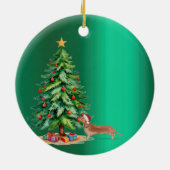 Santa Hat Dog Tan Tachshund Green Vrolijk Kerstfee Keramisch Ornament (Achterkant)