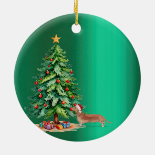 Santa Hat Dog Tan Tachshund Green Vrolijk Kerstfee Keramisch Ornament (Achterkant)