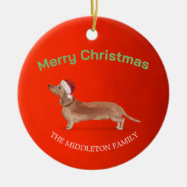 Santa Hat Dog Tan Tachshund Red Merry Christmas Keramisch Ornament