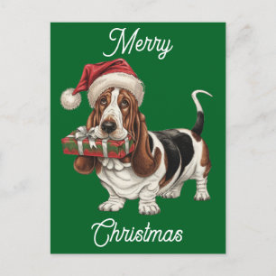 Santa Hat dragen Basset Hound gepersonaliseerd Feestdagenkaart