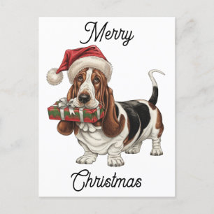 Santa Hat dragen Basset Hound gepersonaliseerd Feestdagenkaart