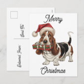 Santa Hat dragen Basset Hound gepersonaliseerd Feestdagenkaart (Voorkant / Achterkant)