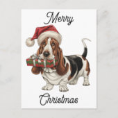 Santa Hat dragen Basset Hound gepersonaliseerd Feestdagenkaart (Voorkant)