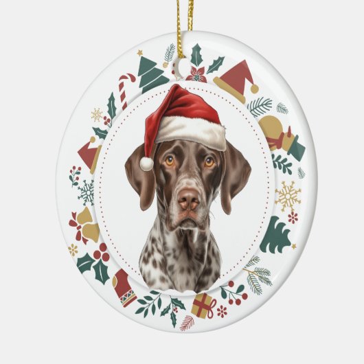 Santa Hat Duits Kortharige Pointer krans Keramisch Ornament (Links)