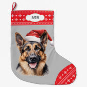 Santa Hat Duitse Herder Hond Sneeuwvlok Grens Grote Kerstsok (Voorkant)