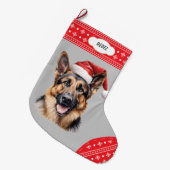 Santa Hat Duitse Herder Hond Sneeuwvlok Grens Grote Kerstsok (Voorkant (Hangend))