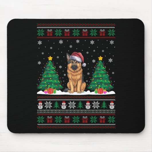 Santa Hat Duitse herder hond Xmas Tree Lights Ugl Muismat (Voorkant)
