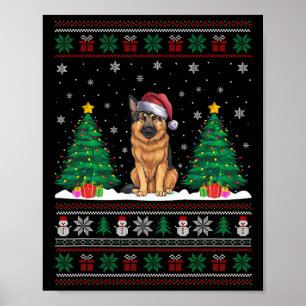 Santa Hat Duitse herder hond Xmas Tree Lights Ugl Poster