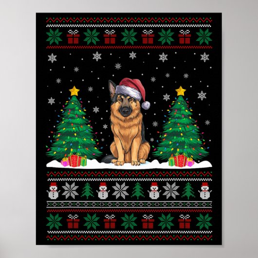 Santa Hat Duitse herder hond Xmas Tree Lights Ugl Poster (Voorkant)