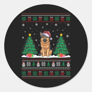 Santa Hat Duitse herder hond Xmas Tree Lights Ugl Ronde Sticker