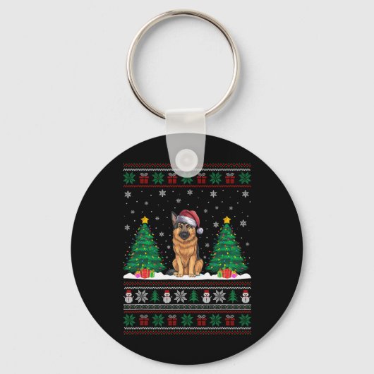 Santa Hat Duitse herder hond Xmas Tree Lights Ugl Sleutelhanger (Voorkant)