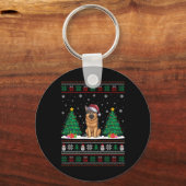 Santa Hat Duitse herder hond Xmas Tree Lights Ugl Sleutelhanger (Voorkant)