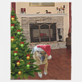 Santa Hat Duitse herdershond bij kerstboom Fleece Deken (Voorkant)