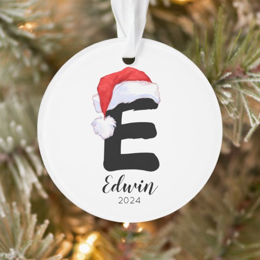 Santa Hat Eenvoudige letter E Kerst Ornament (Boom)
