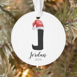 Santa Hat Eenvoudige letter J Kerst Ornament